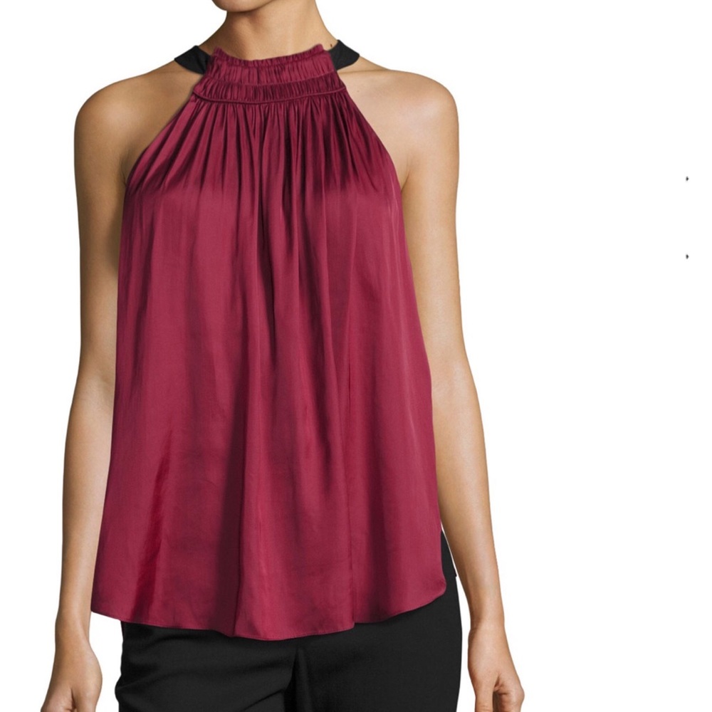 Halston Heritage Red Flowy Halter Top Size Large